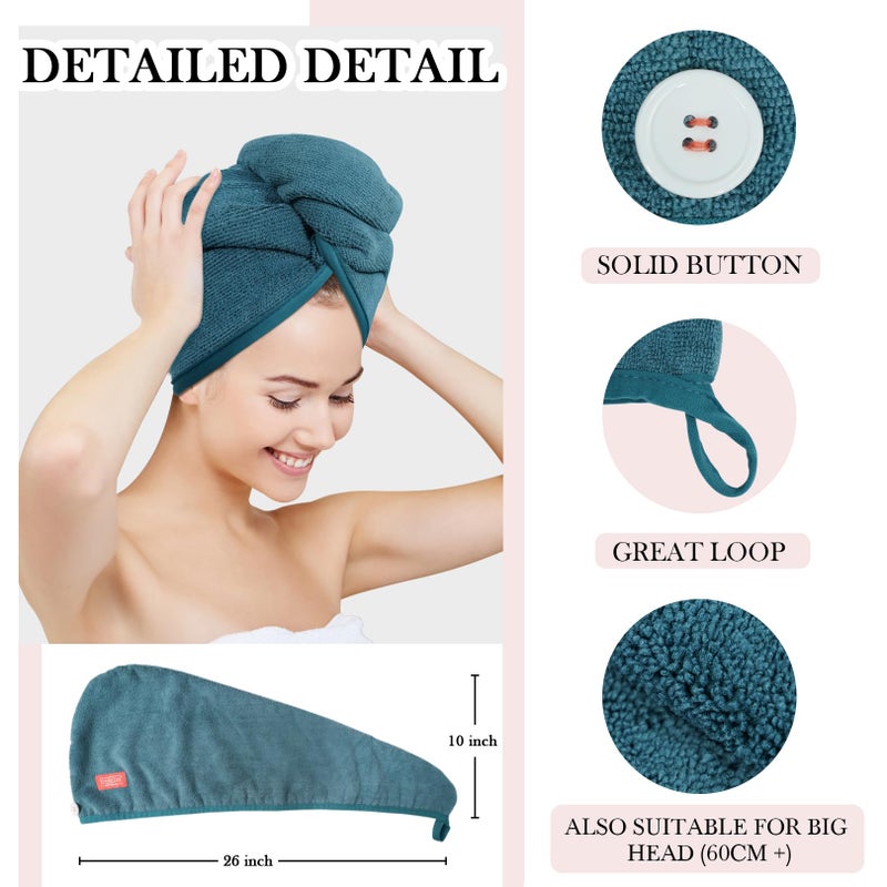 YoulerTex Ultra Plush Microfiber Hair Towel Wrap for Women  2 Pack 10 inch X 26inch Purple  Ultra Absorbent Twist Hair Turban Drying Cap Hair Wrap  for Drying Curly  Long & Thick Hair (Haze Blue) - Image 3